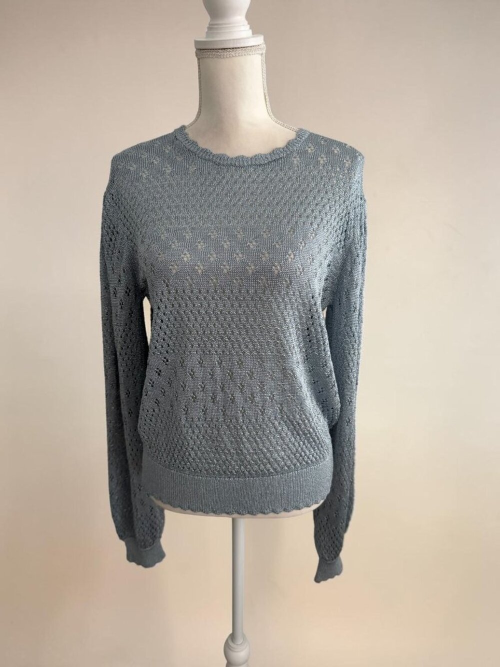 BTB Blue Pointelle Long Sleeve Sweater Size Large NEW NWT